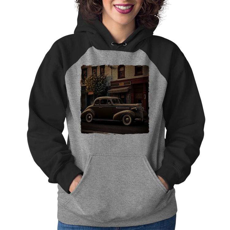 Moletom Feminino Carro antigo na cidade - Cinza/Preto