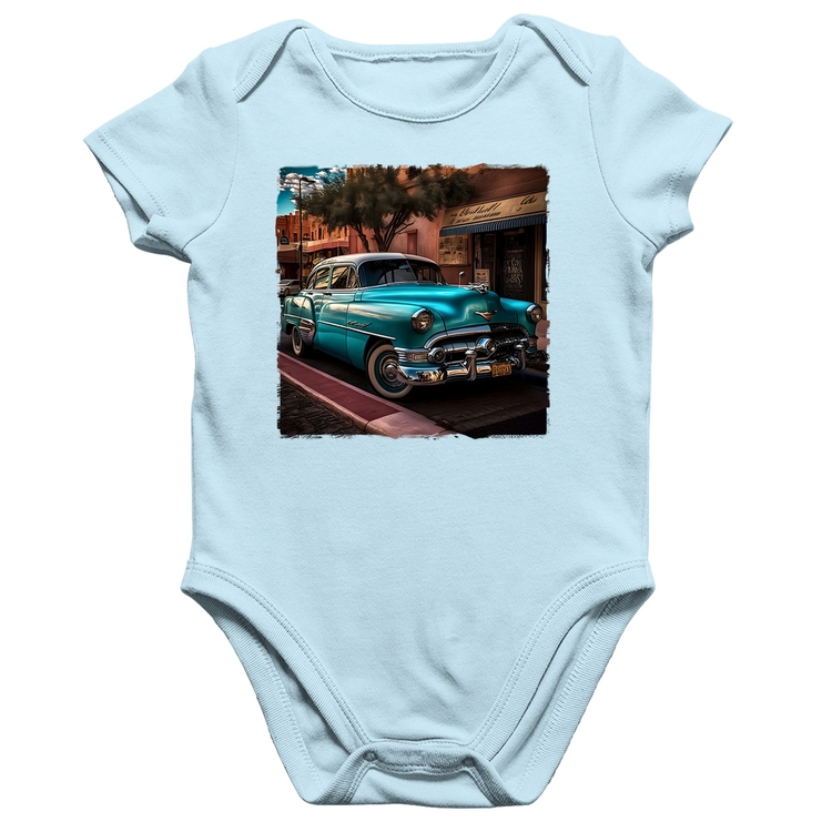 Body Bebê Algodão Carro clássico azul - Azul Bebê