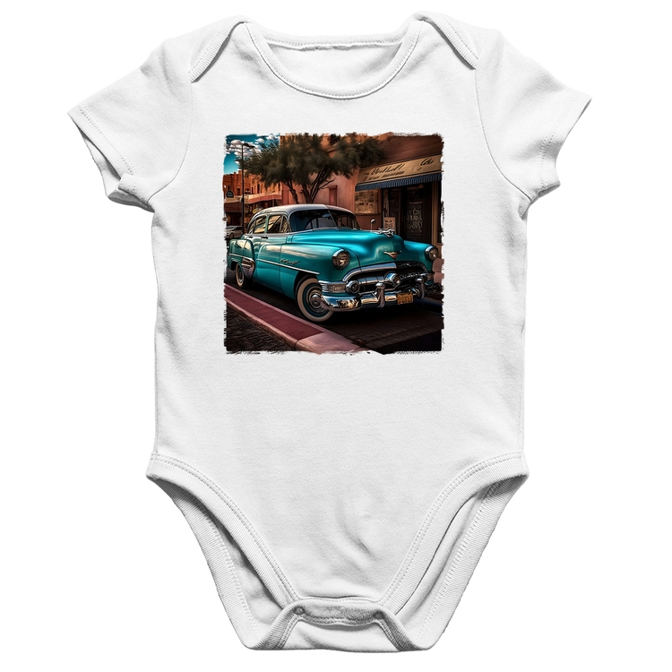 Body Bebê Algodão Carro clássico azul - Branco