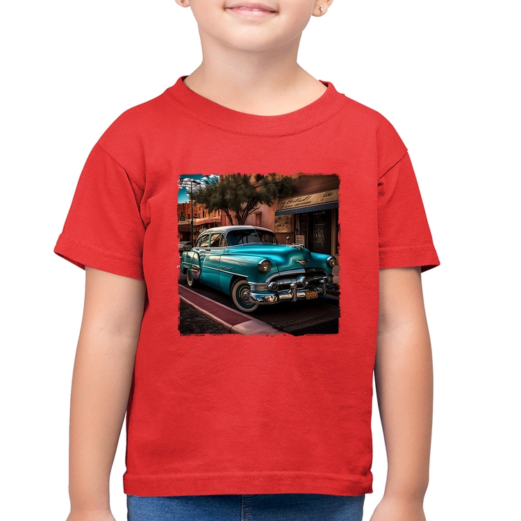 Camiseta Algodão Infantil Carro clássico azul - Vermelha