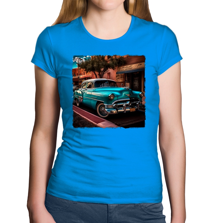 Baby Look Algodão Carro clássico azul - Azul