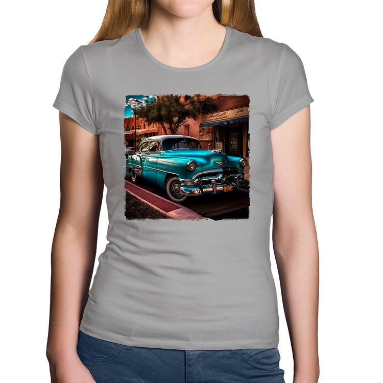 Baby Look Algodão Carro clássico azul - Cinza