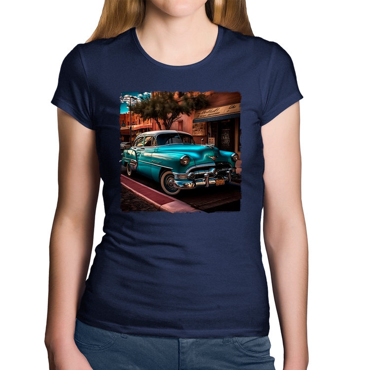 Baby Look Algodão Carro clássico azul - Marinho