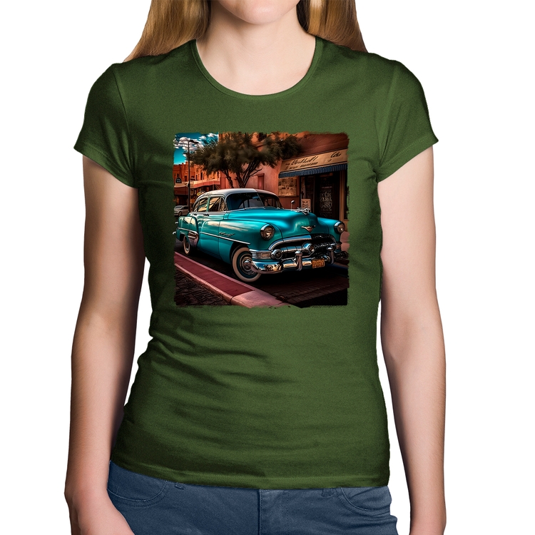 Baby Look Algodão Carro clássico azul - Musgo