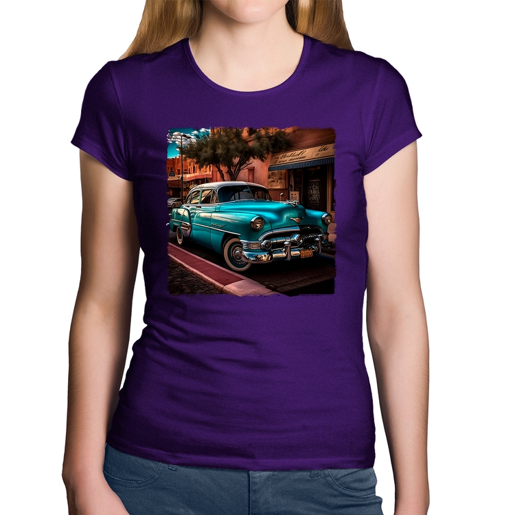 Baby Look Algodão Carro clássico azul - Roxa