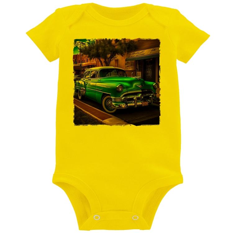 Body Bebê Carro clássico azul - Amarelo