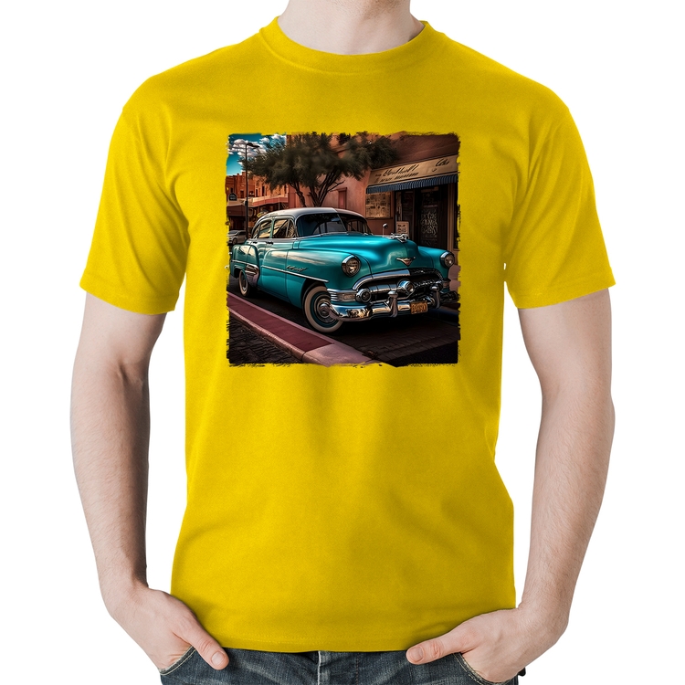 Camiseta Algodão Carro clássico azul - Amarela