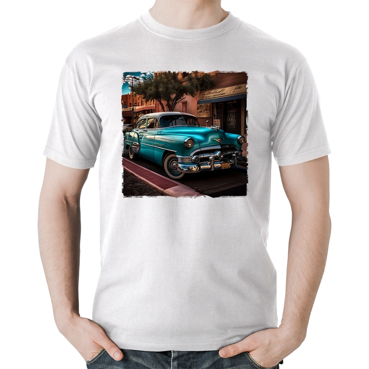 Camiseta Algodão Carro clássico azul - Branca