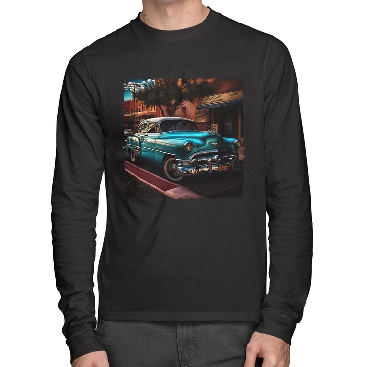 Camiseta Algodão Carro clássico azul Manga Longa