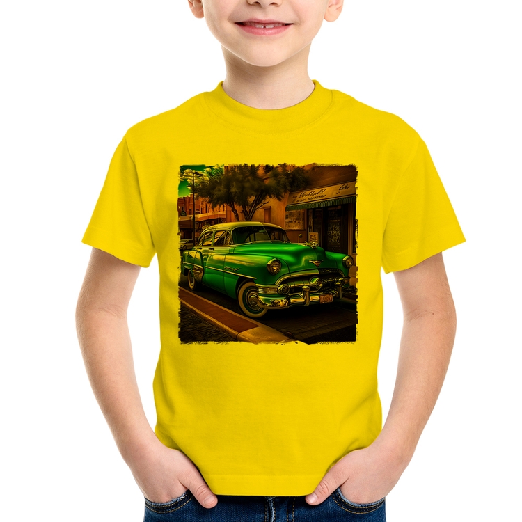 Camiseta Infantil Carro clássico azul - Amarela