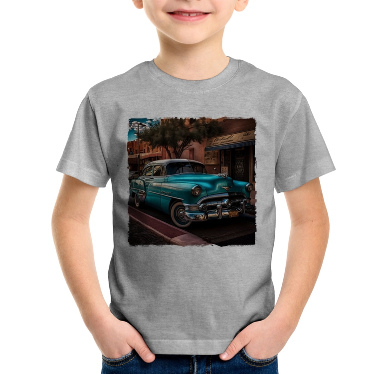 Camiseta Infantil Carro clássico azul - Cinza