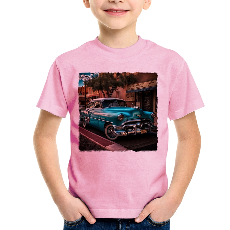 Camiseta Infantil Carro clássico azul - Rosa Bebê