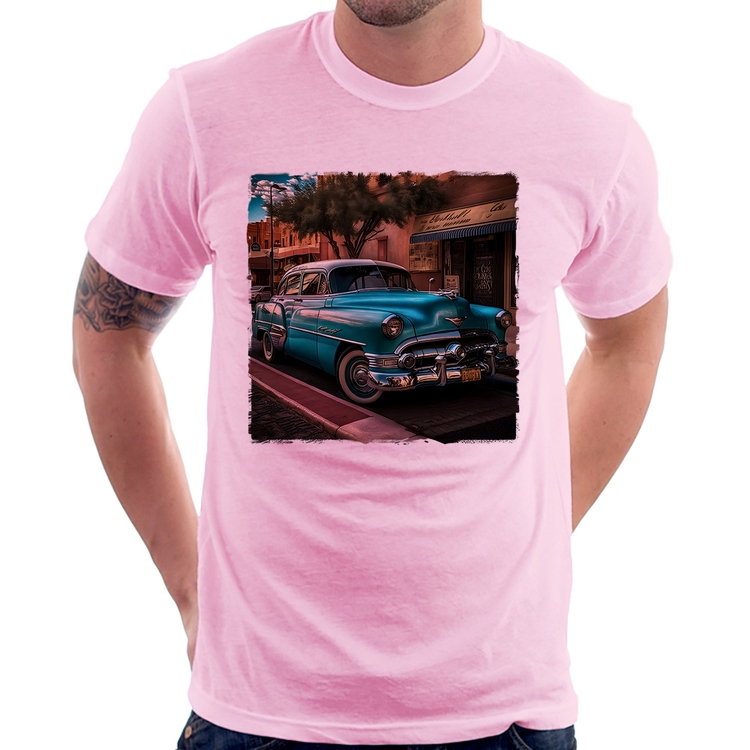 Camiseta Carro clássico azul - Rosa Bebê