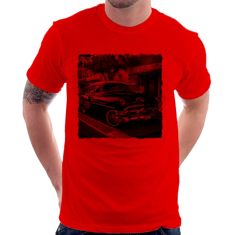 Camiseta Carro clássico azul - Vermelha