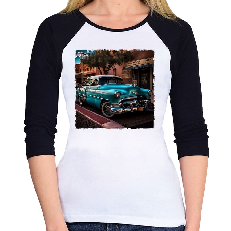 Baby Look Raglan Carro clássico azul Manga 3/4