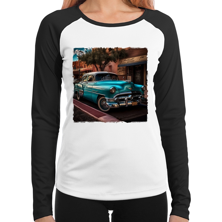 Baby Look Raglan Carro clássico azul Manga Longa