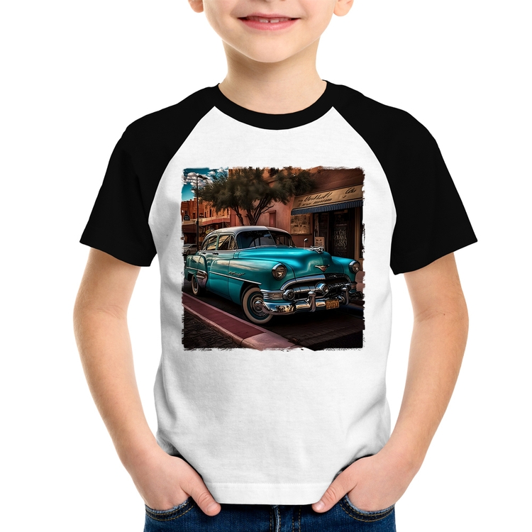 Camiseta Raglan Infantil Carro clássico azul