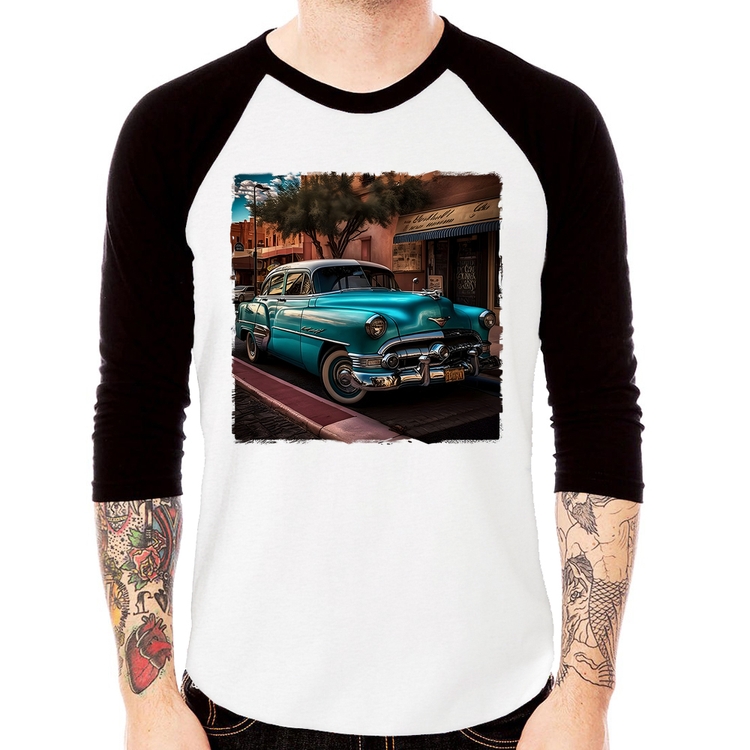 Camiseta Raglan Carro clássico azul Manga 3/4