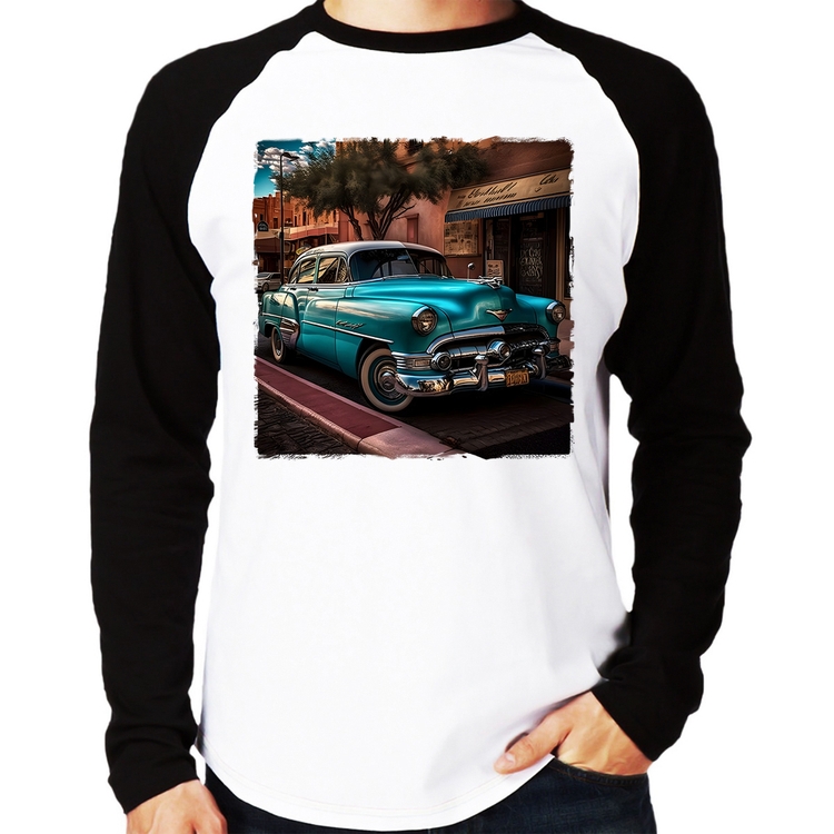 Camiseta Raglan Carro clássico azul Manga Longa