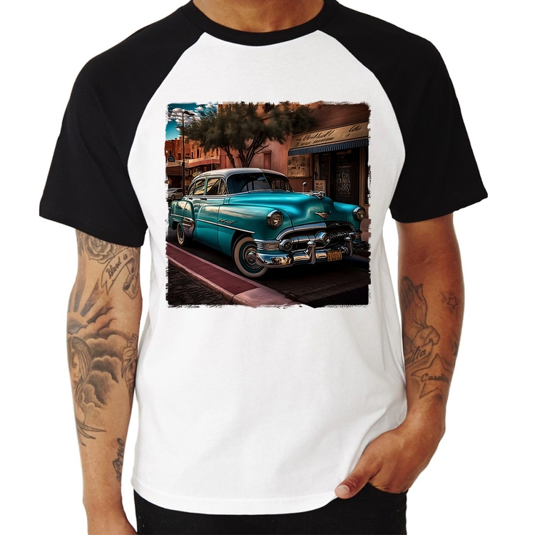 Camiseta Raglan Carro clássico azul