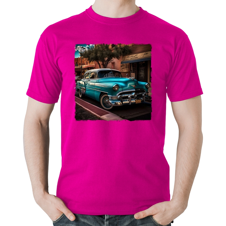 Camiseta Algodão Carro clássico azul - Rosa
