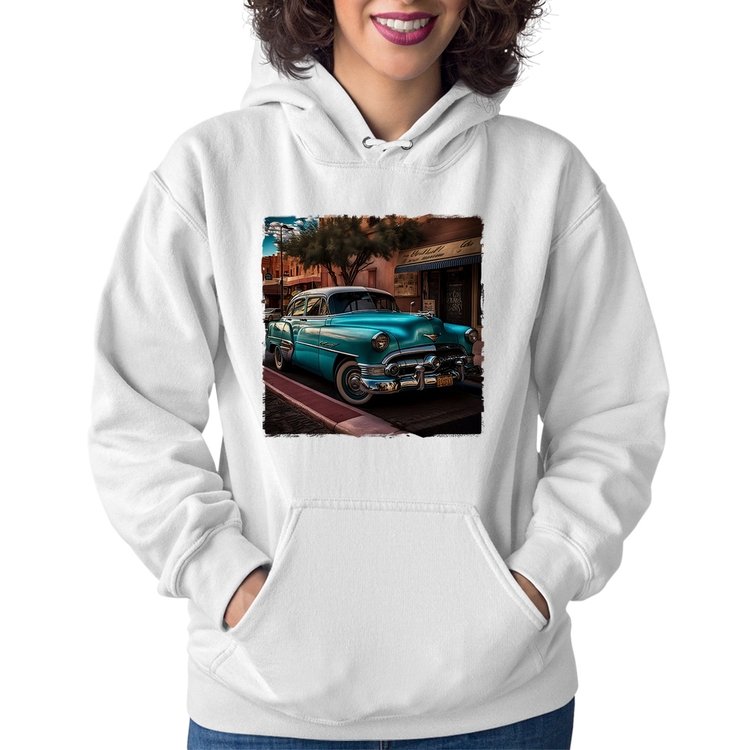 Moletom Feminino Carro clássico azul - Branco