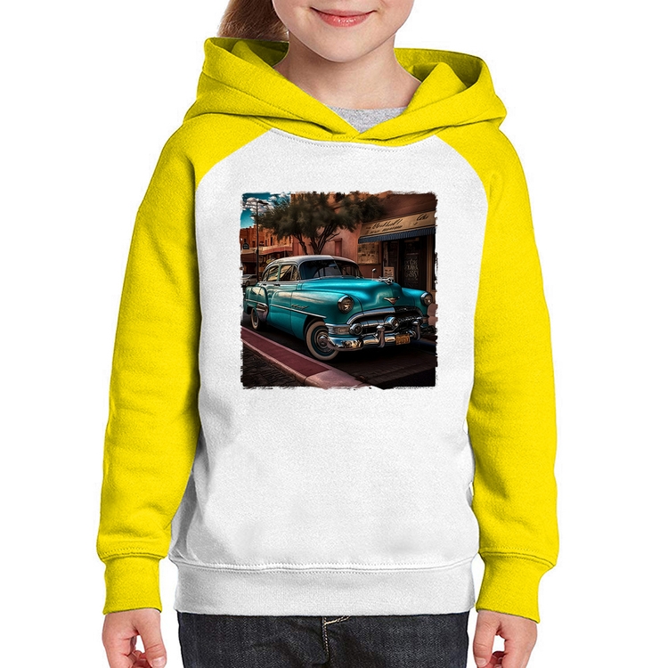 Moletom Infantil Carro clássico azul - Branco/Amarelo