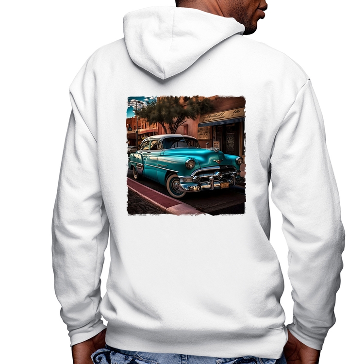 Blusa Moletom Carro clássico azul Masculina com Capuz e Zíper - Branca