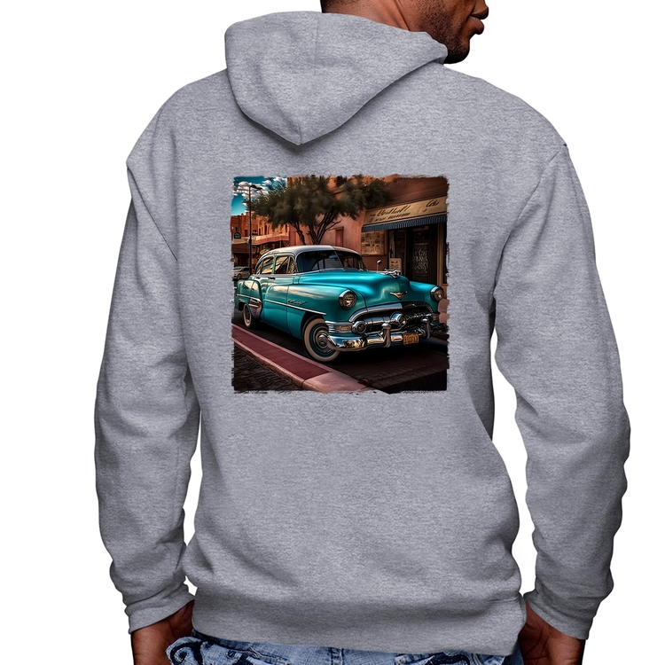 Blusa Moletom Carro clássico azul Masculina com Capuz e Zíper - Mescla