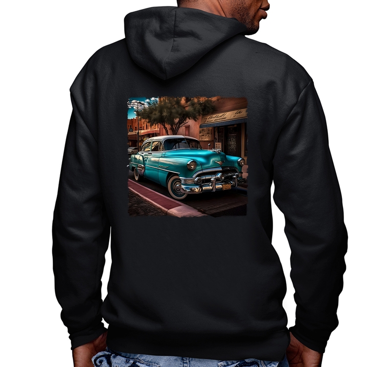 Blusa Moletom Carro clássico azul Masculina com Capuz e Zíper