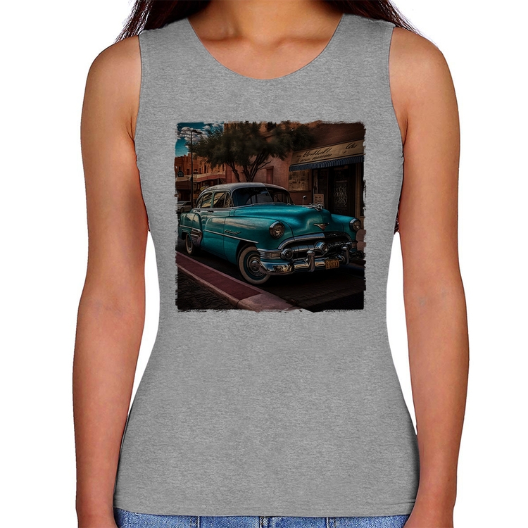 Regata Feminina Carro clássico azul - Cinza