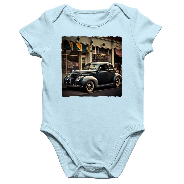 Body Bebê Algodão Carro clássico na cidade - Azul Bebê