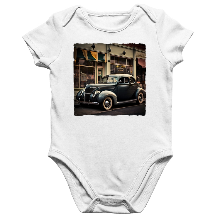 Body Bebê Algodão Carro clássico na cidade - Branco