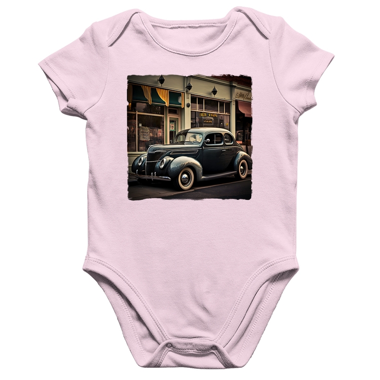 Body Bebê Algodão Carro clássico na cidade - Rosa Bebê