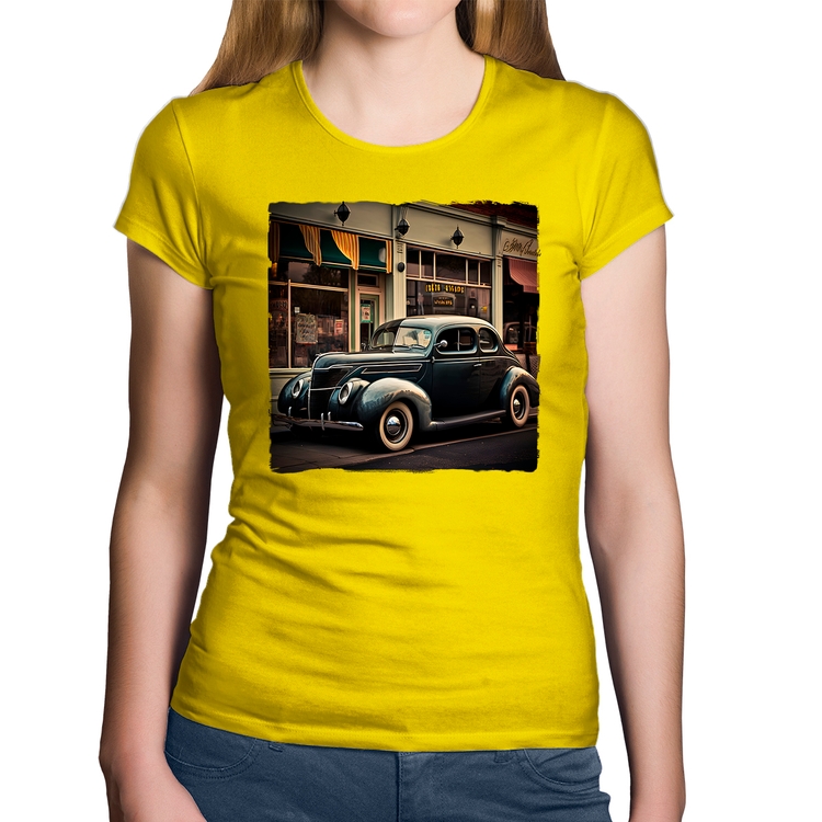 Baby Look Algodão Carro clássico na cidade - Amarela