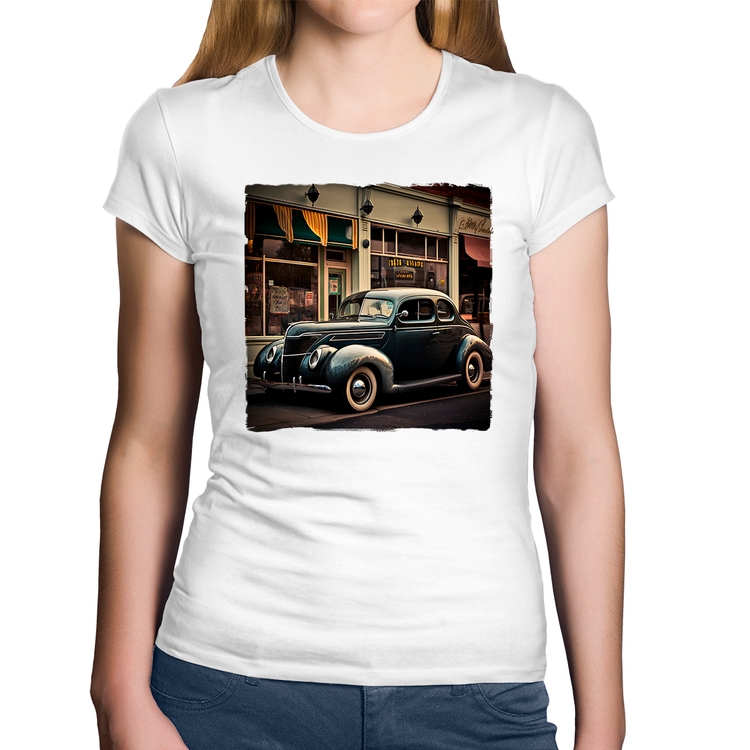 Baby Look Algodão Carro clássico na cidade - Branca