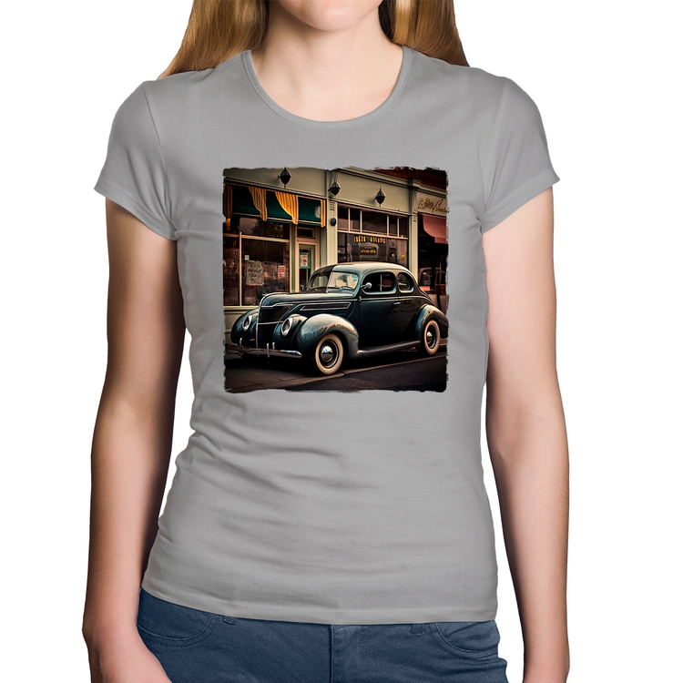 Baby Look Algodão Carro clássico na cidade - Cinza