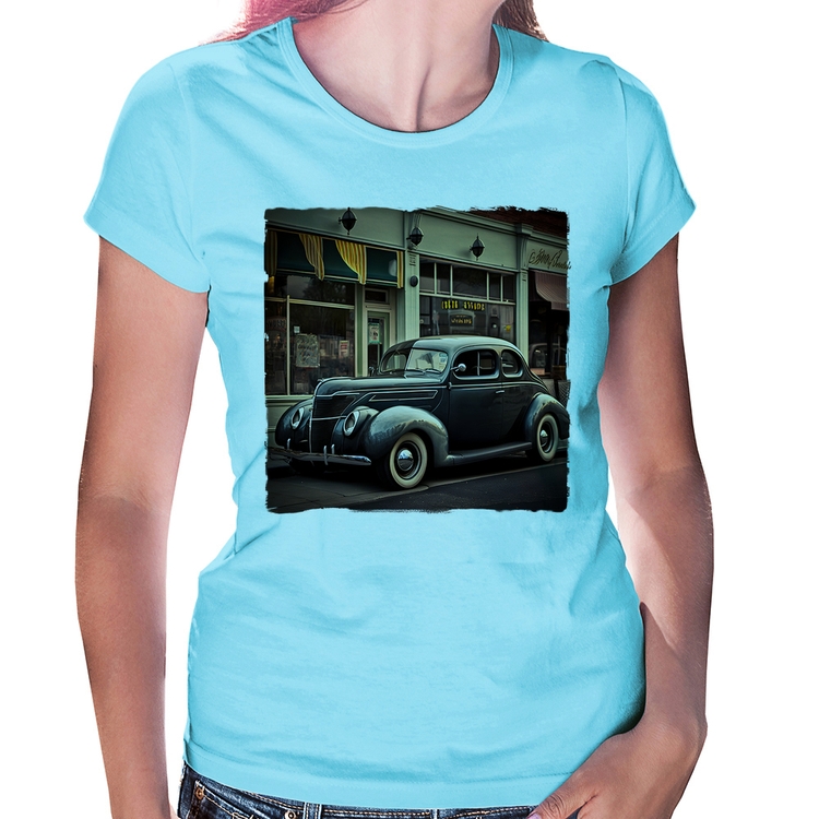 Baby Look Carro clássico na cidade - Azul Bebê