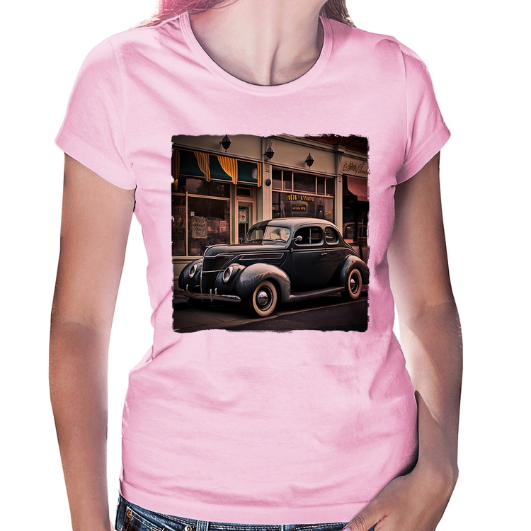 Baby Look Carro clássico na cidade - Rosa Bebê