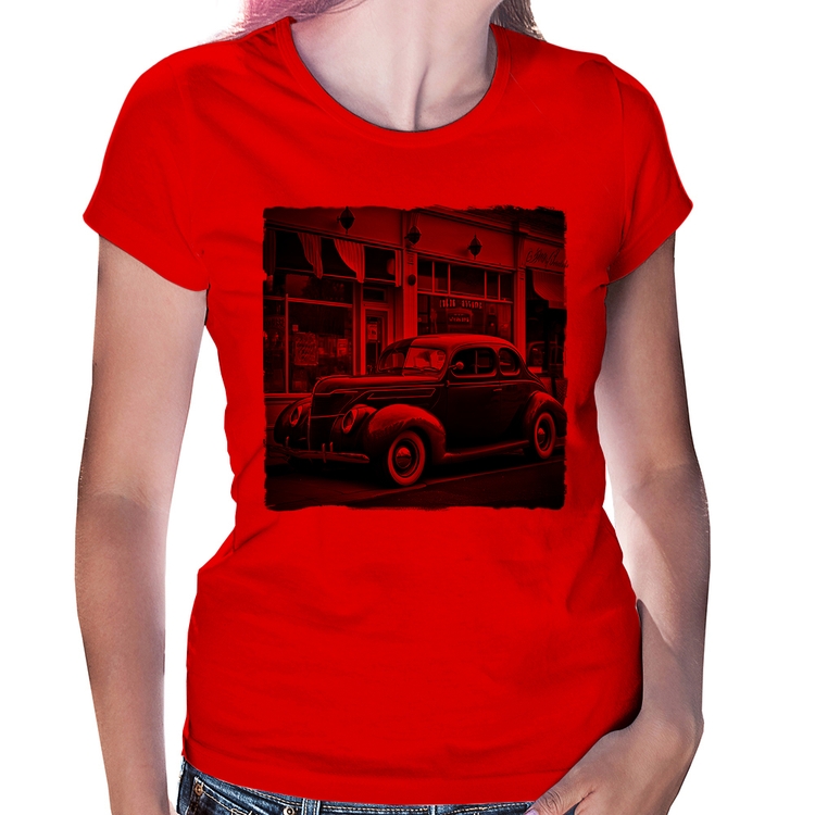 Baby Look Carro clássico na cidade - Vermelha