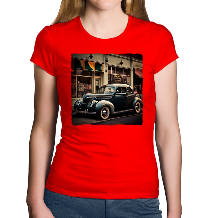 Baby Look Algodão Carro clássico na cidade - Vermelha