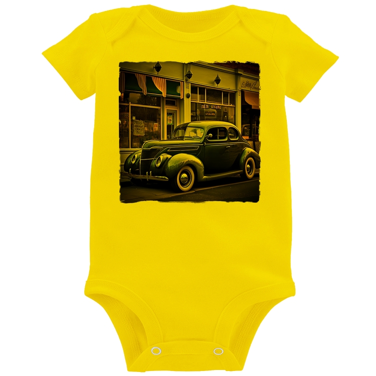 Body Bebê Carro clássico na cidade - Amarelo