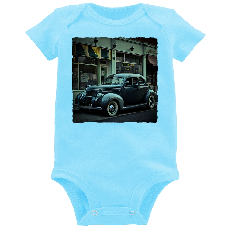 Body Bebê Carro clássico na cidade - Azul Bebê