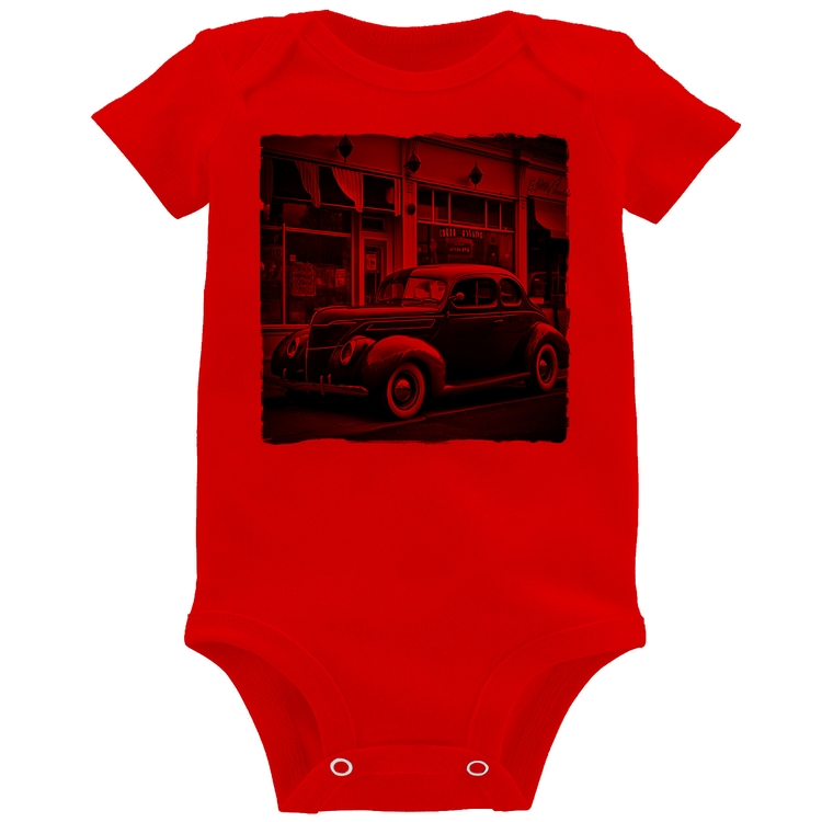 Body Bebê Carro clássico na cidade - Vermelho