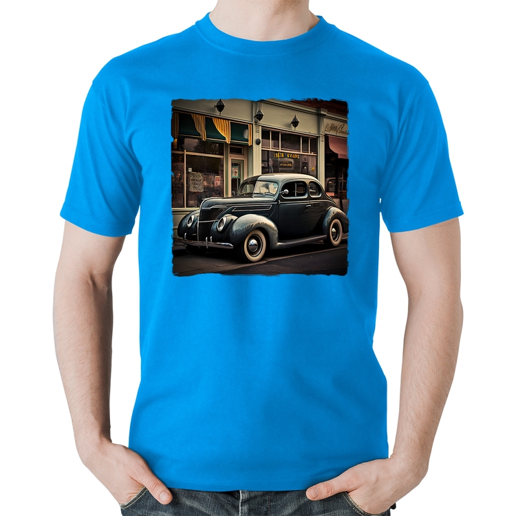 Camiseta Algodão Carro clássico na cidade - Azul