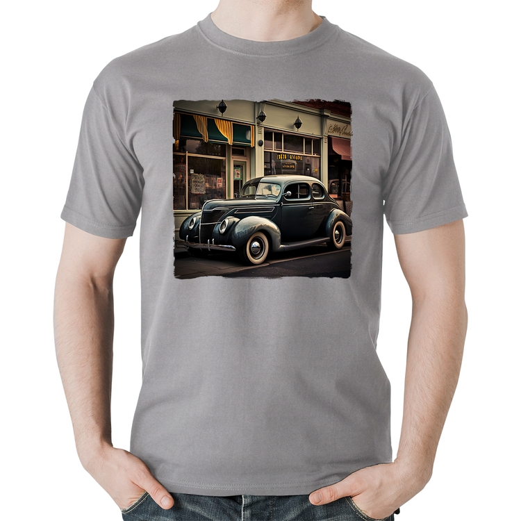 Camiseta Algodão Carro clássico na cidade - Cinza
