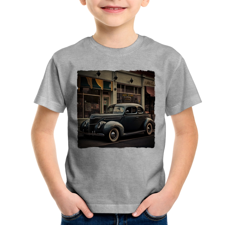 Camiseta Infantil Carro clássico na cidade - Cinza