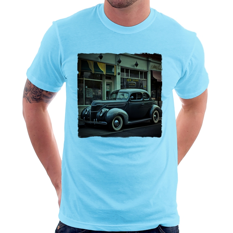 Camiseta Carro clássico na cidade - Azul Bebê