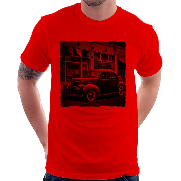 Camiseta Carro clássico na cidade - Vermelha