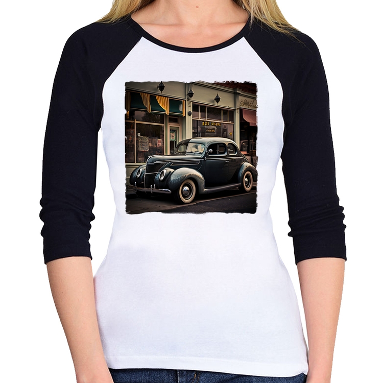 Baby Look Raglan Carro clássico na cidade Manga 3/4